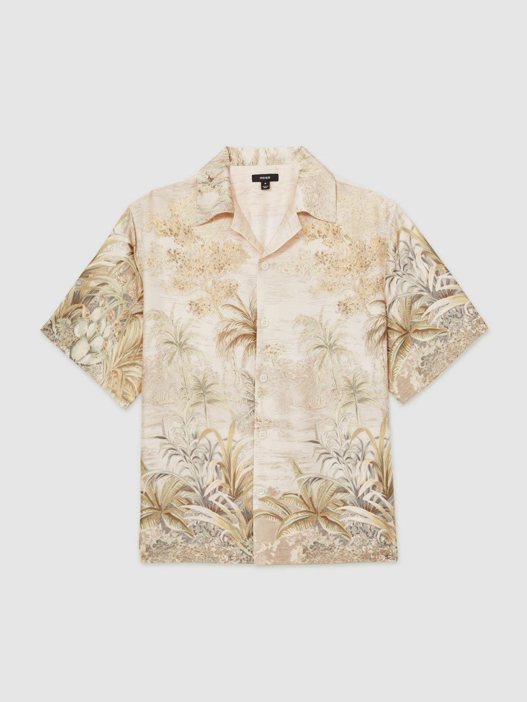 Jungle Print Cuban-Collar Shirt in Soft Sage Green Men | Reiss