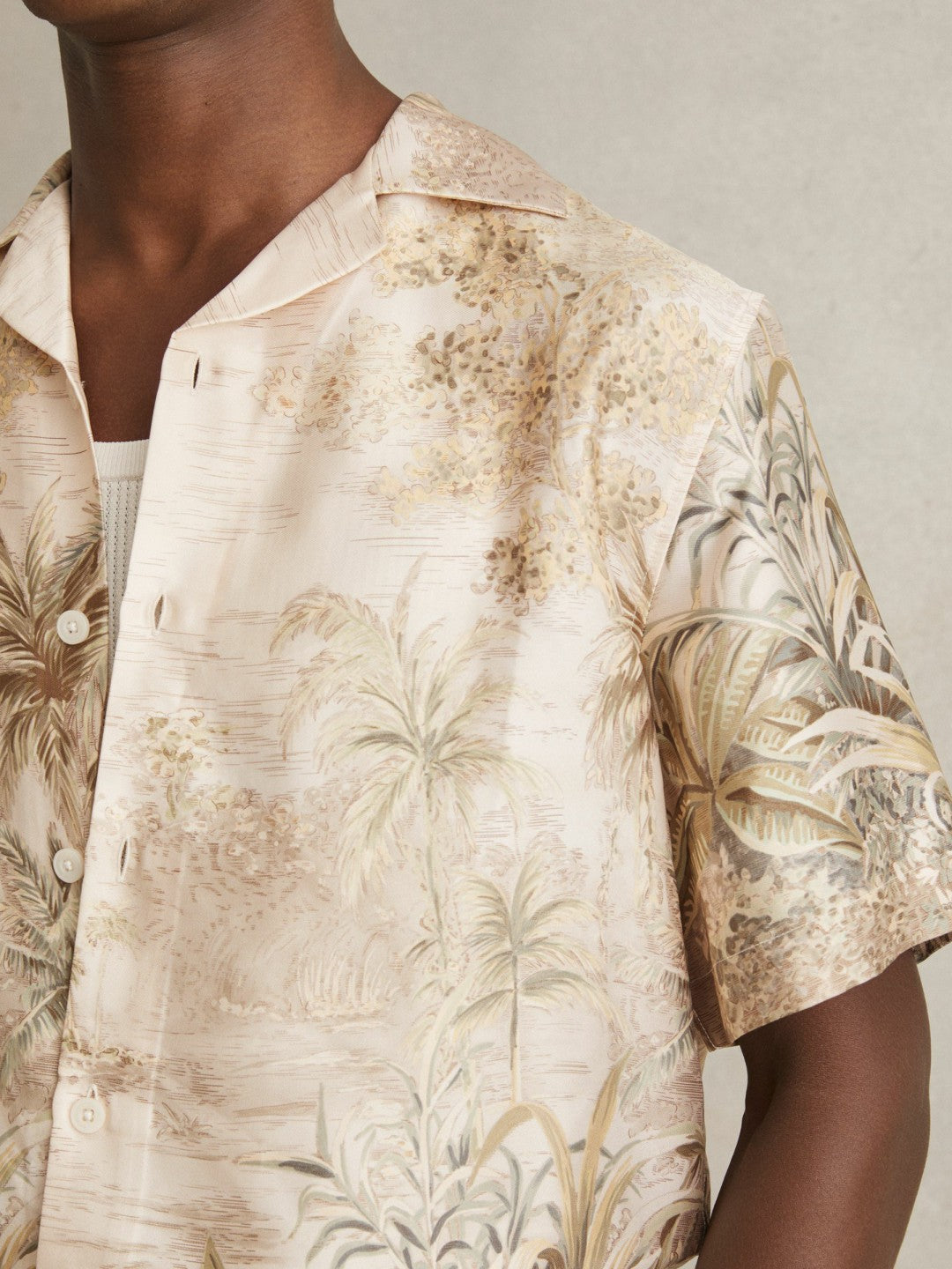 Jungle Print Cuban-Collar Shirt in Soft Sage Green Men | Reiss
