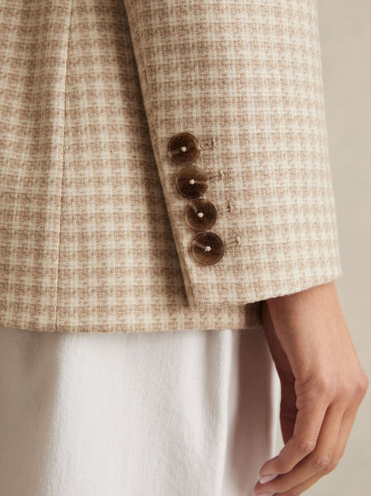 Petite Double Breasted Check Blazer With Wool in Neutral Check Women | Reiss