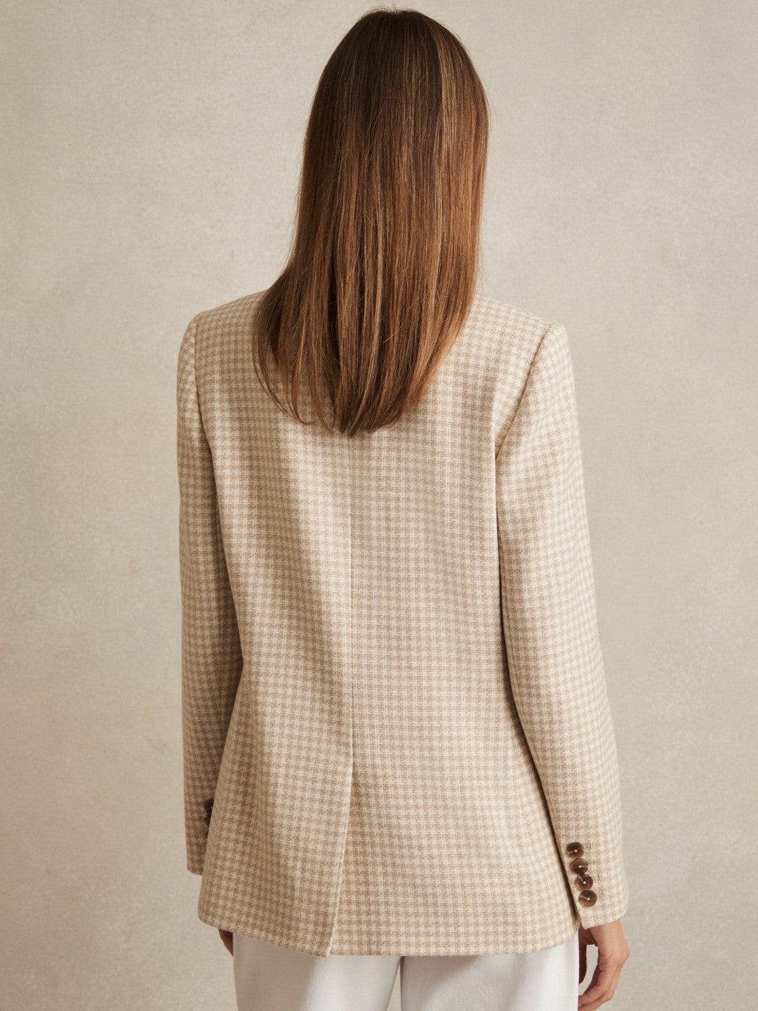 Petite Double Breasted Check Blazer With Wool in Neutral Check Women | Reiss