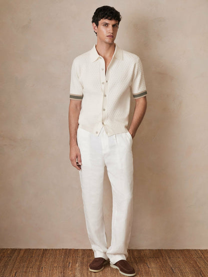 | Ché Textured Cuff-Trim Shirt in White Men | Reiss