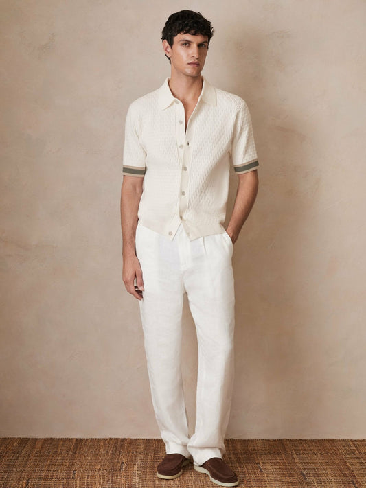 | Ché Textured Cuff-Trim Shirt in White Men | Reiss
