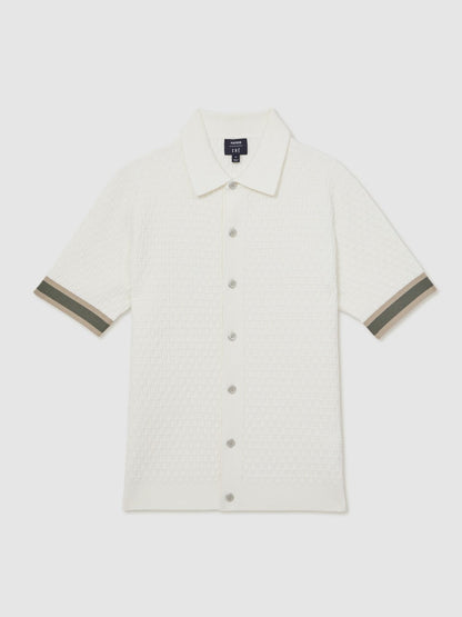 | Ché Textured Cuff-Trim Shirt in White Men | Reiss