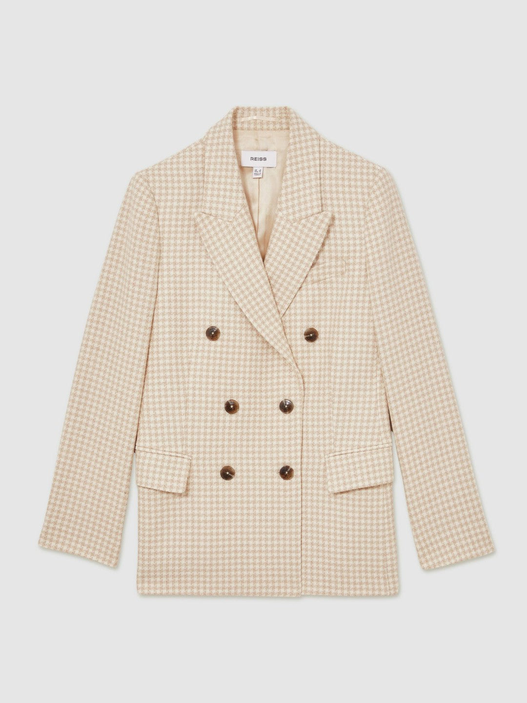 Double Breasted Check Blazer With Wool in Neutral Check Women | Reiss