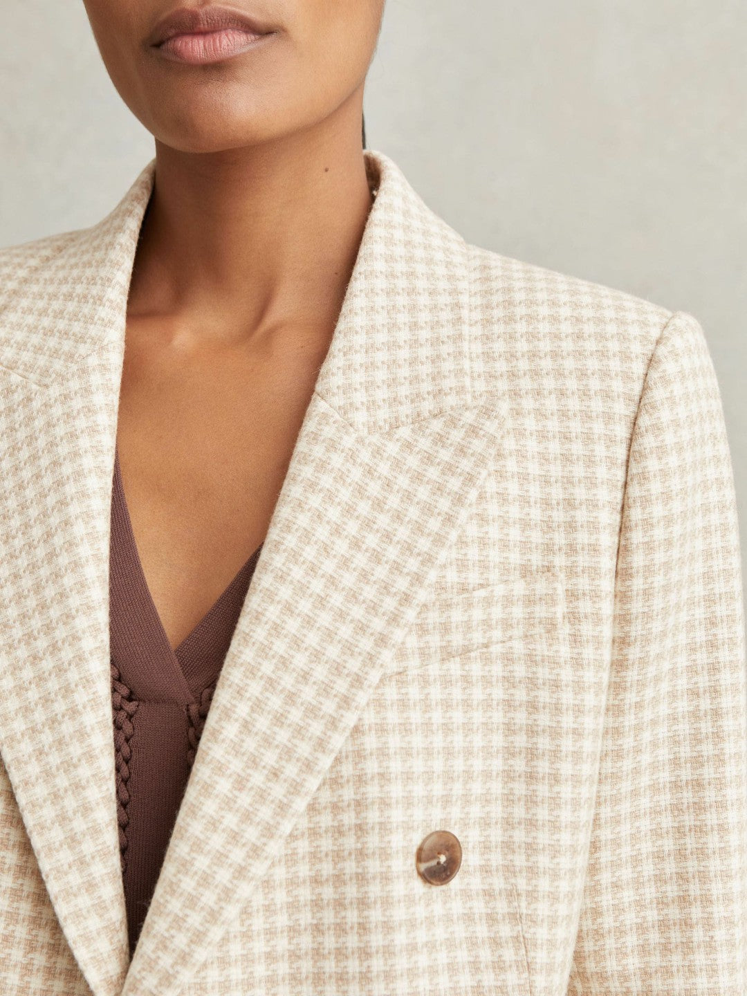 Double Breasted Check Blazer With Wool in Neutral Check Women | Reiss
