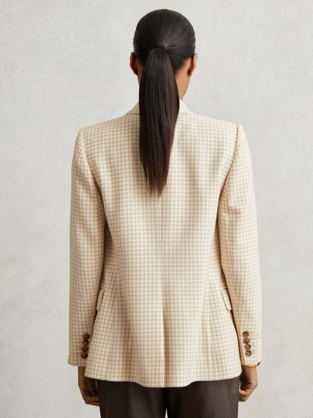Double Breasted Check Blazer With Wool in Neutral Check Women | Reiss