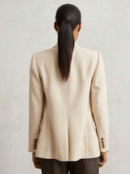 Double Breasted Check Blazer With Wool in Neutral Check Women | Reiss