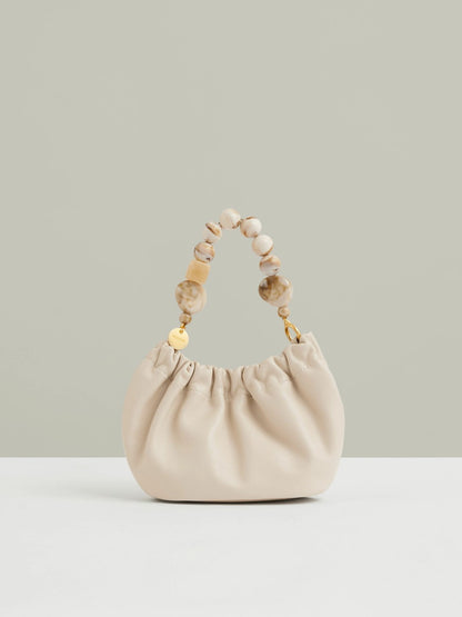 Leather Bead-Handle Pouch Bag in Off White Women | Reiss