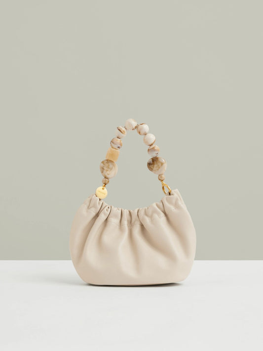 Leather Bead-Handle Pouch Bag in Off White Women | Reiss