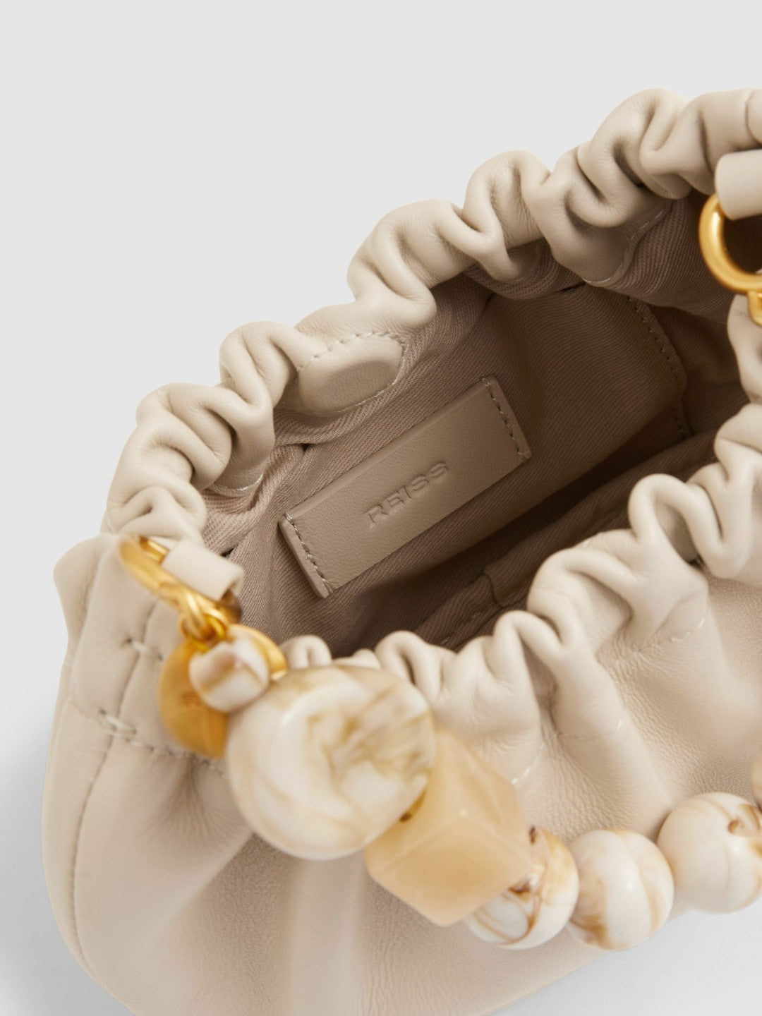Leather Bead-Handle Pouch Bag in Off White Women | Reiss