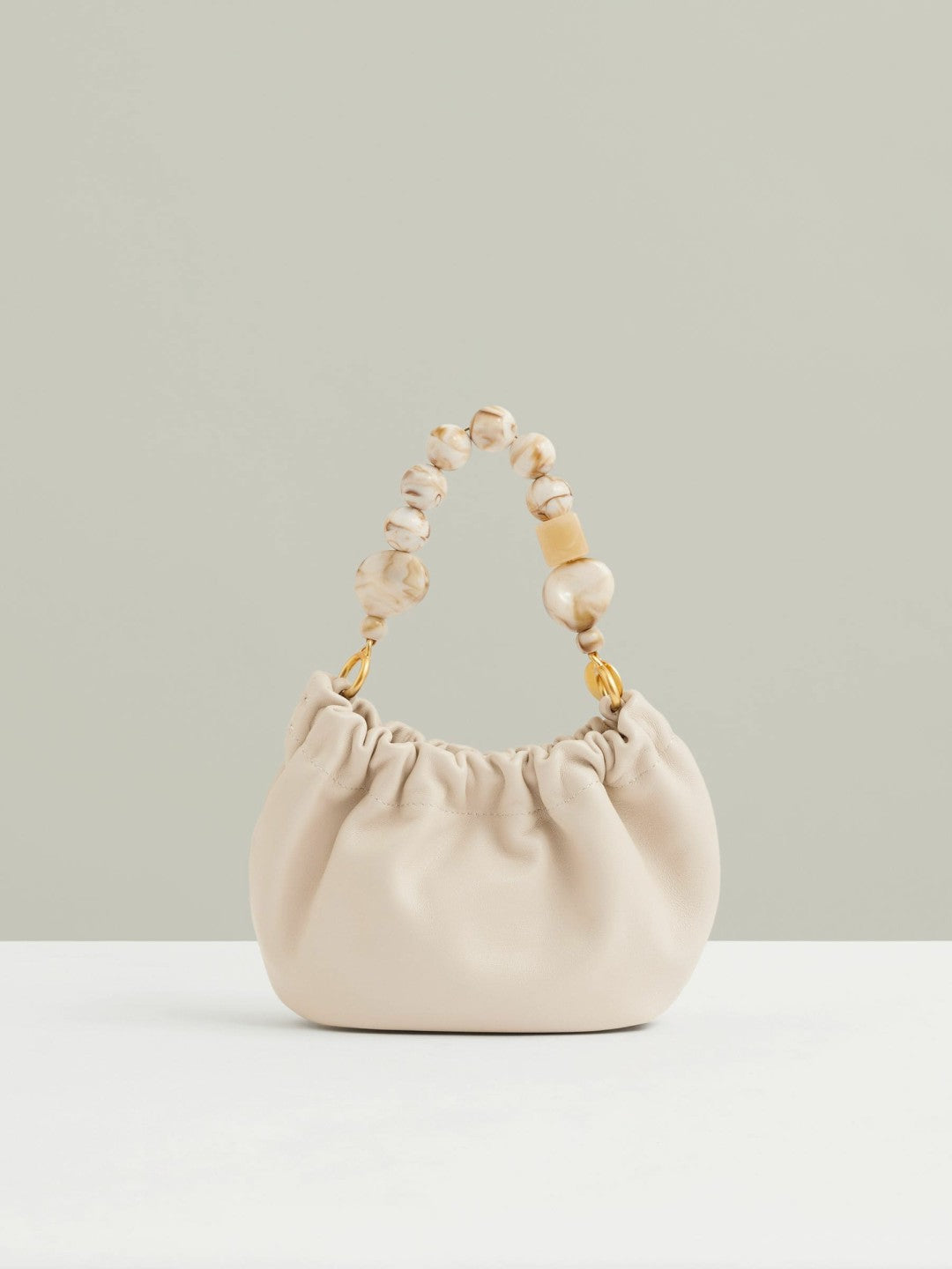 Leather Bead-Handle Pouch Bag in Off White Women | Reiss