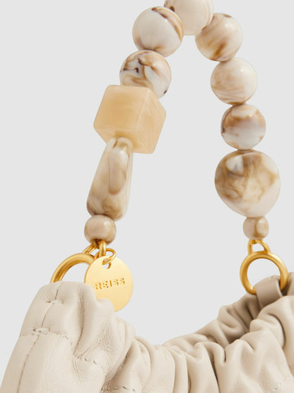 Leather Bead-Handle Pouch Bag in Off White Women | Reiss