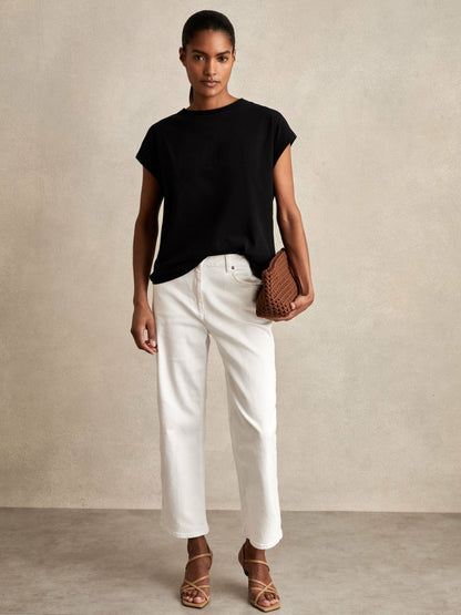 Brushed-Cotton Crew-Neck T-Shirt in Black Women | Reiss