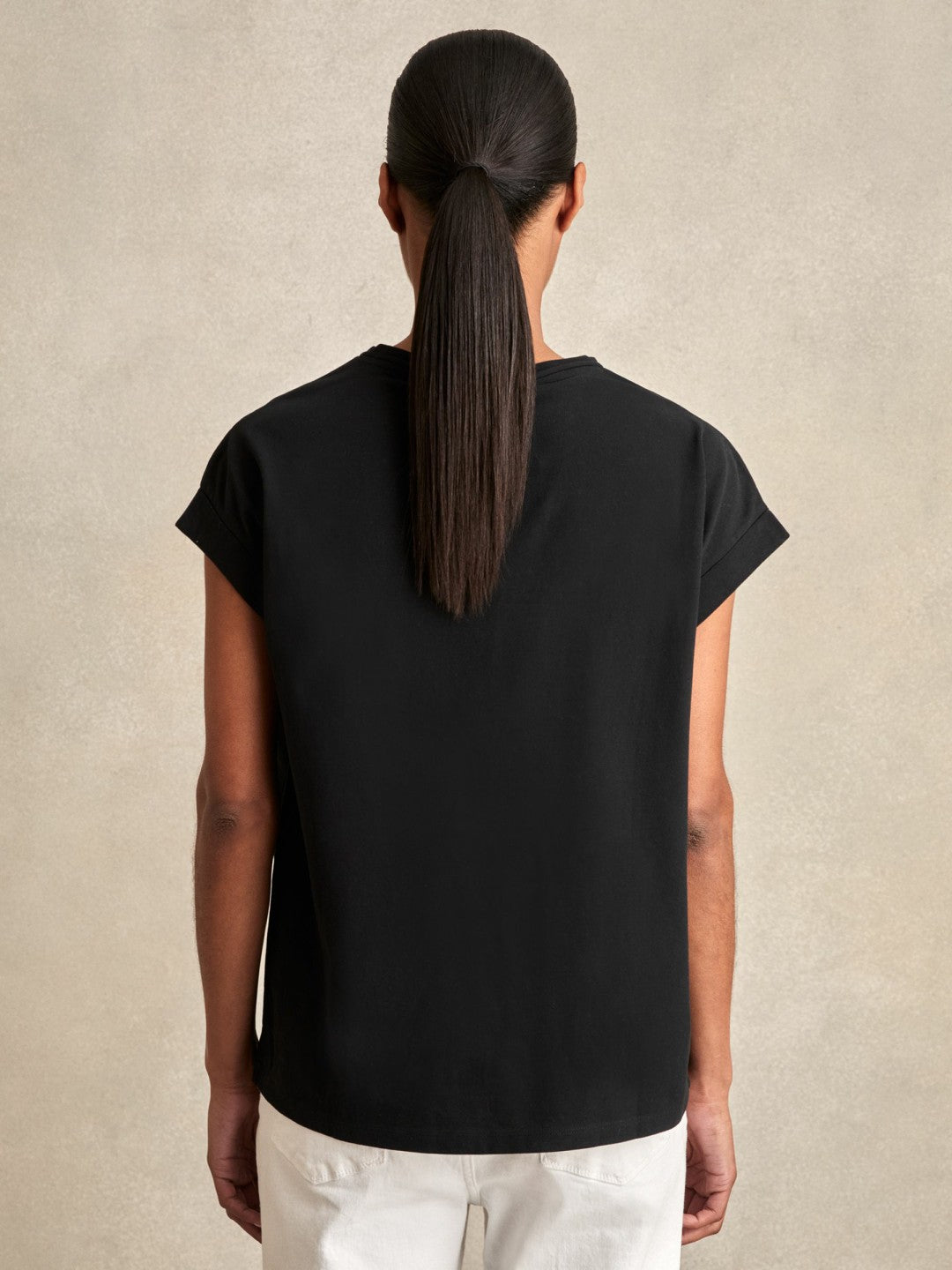 Brushed-Cotton Crew-Neck T-Shirt in Black Women | Reiss