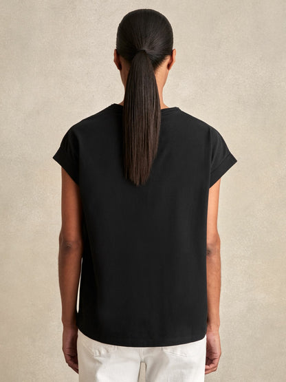 Brushed-Cotton Crew-Neck T-Shirt in Black Women | Reiss