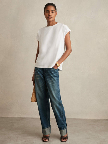 Brushed-Cotton Crew-Neck T-Shirt in White Women | Reiss