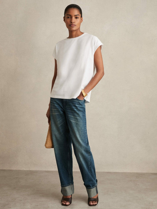 Brushed-Cotton Crew-Neck T-Shirt in White Women | Reiss