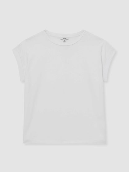 Brushed-Cotton Crew-Neck T-Shirt in White Women | Reiss