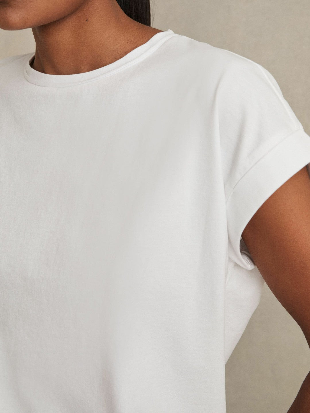 Brushed-Cotton Crew-Neck T-Shirt in White Women | Reiss
