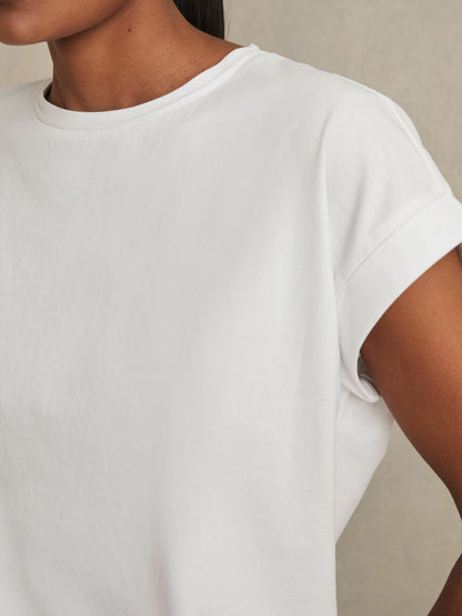 Brushed-Cotton Crew-Neck T-Shirt in White Women | Reiss