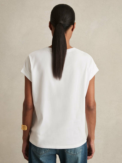 Brushed-Cotton Crew-Neck T-Shirt in White Women | Reiss