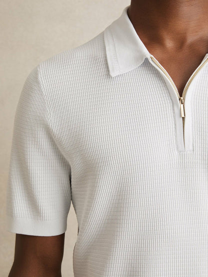 Textured Half-Zip Polo Shirt in White Men | Reiss