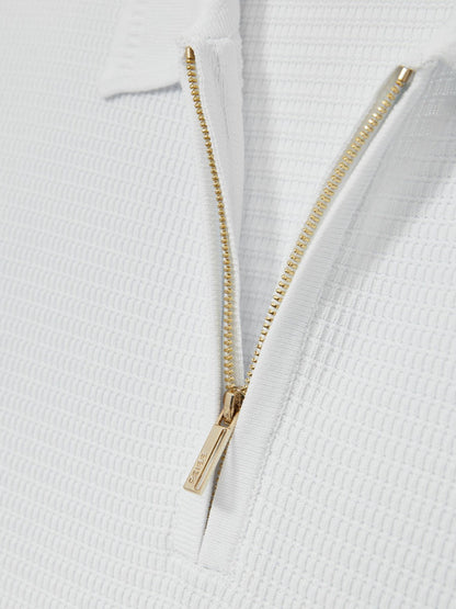Textured Half-Zip Polo Shirt in White Men | Reiss