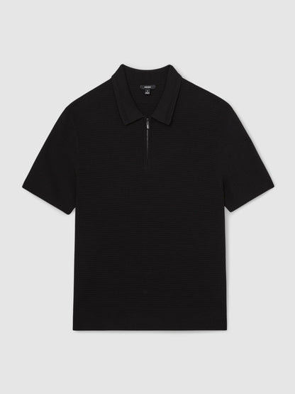 Textured Half-Zip Polo Shirt in Black Men | Reiss