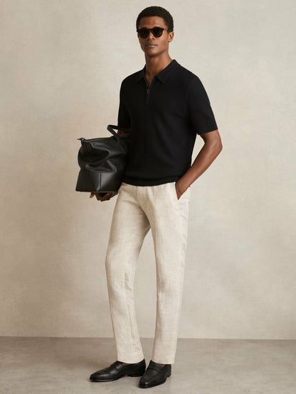 Textured Half-Zip Polo Shirt in Black Men | Reiss