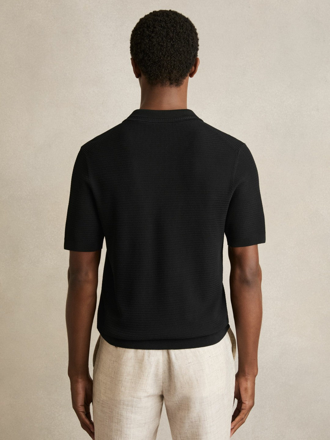Textured Half-Zip Polo Shirt in Black Men | Reiss