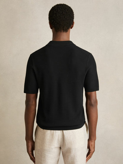 Textured Half-Zip Polo Shirt in Black Men | Reiss