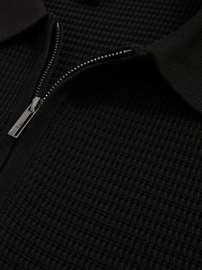 Textured Half-Zip Polo Shirt in Black Men | Reiss