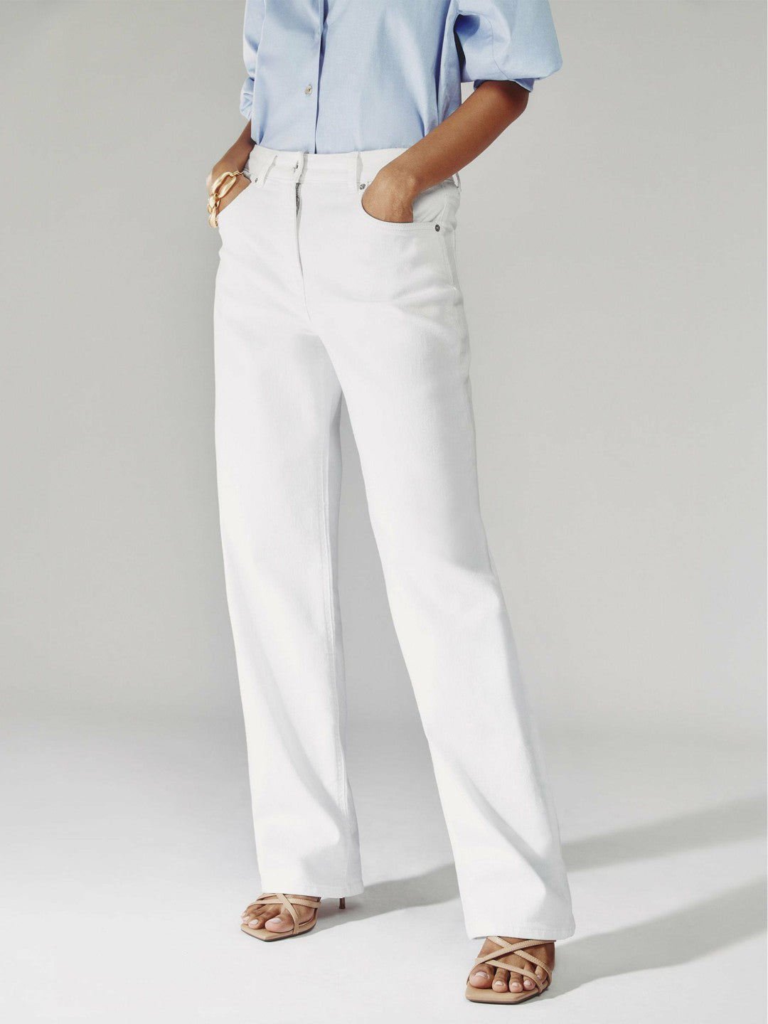 Petite Straight Leg Turn Up Jeans in White Women | Reiss