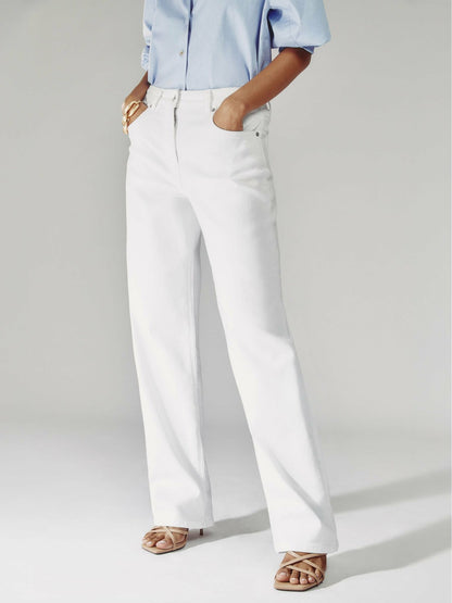 Petite Straight Leg Turn Up Jeans in White Women | Reiss