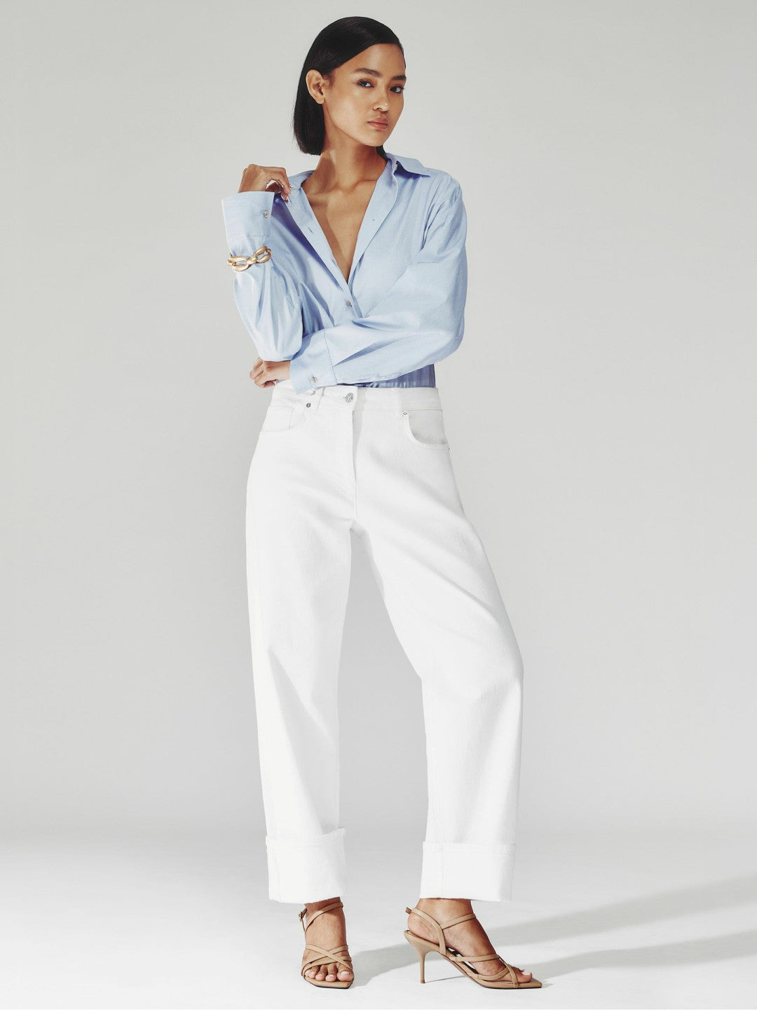 Petite Straight Leg Turn Up Jeans in White Women | Reiss