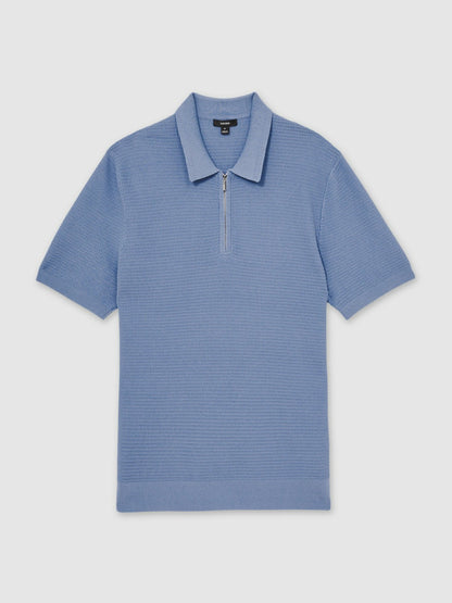 Textured Half-Zip Polo Shirt in Blue Men | Reiss