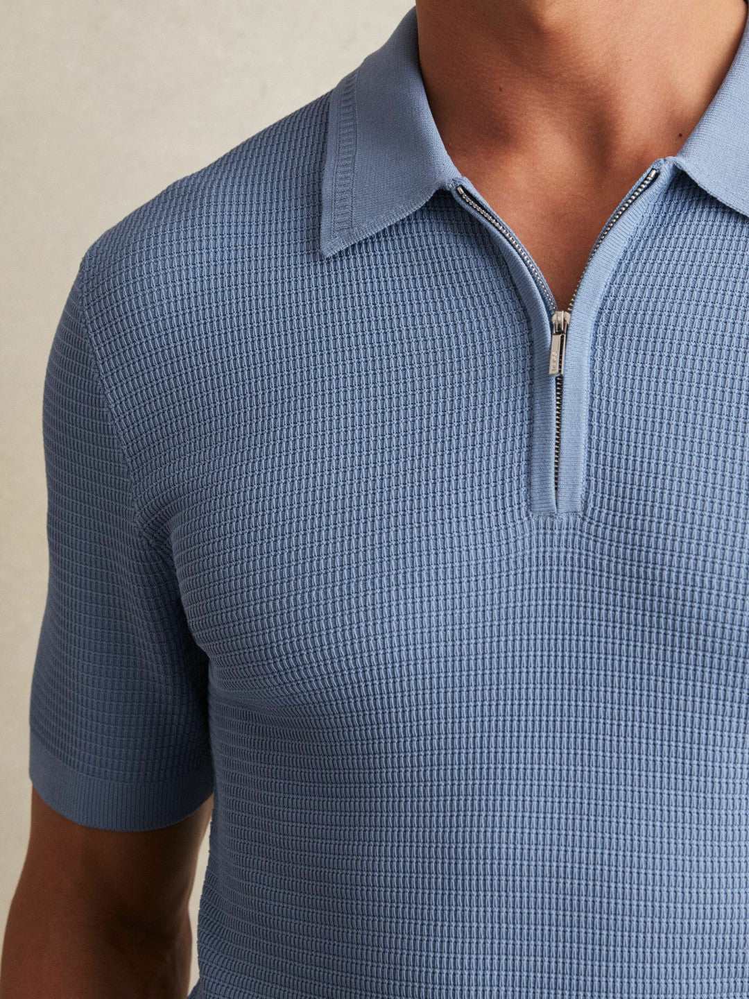 Textured Half-Zip Polo Shirt in Blue Men | Reiss