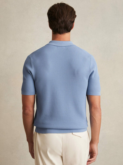 Textured Half-Zip Polo Shirt in Blue Men | Reiss