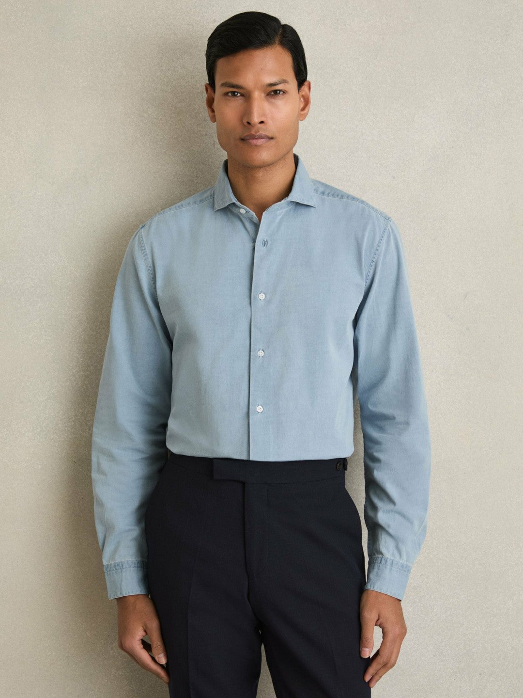 Washed Cotton Chambray Shirt in Blue Men | Reiss