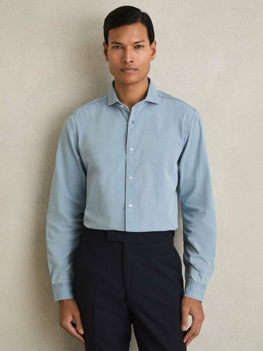 Washed Cotton Chambray Shirt in Blue Men | Reiss