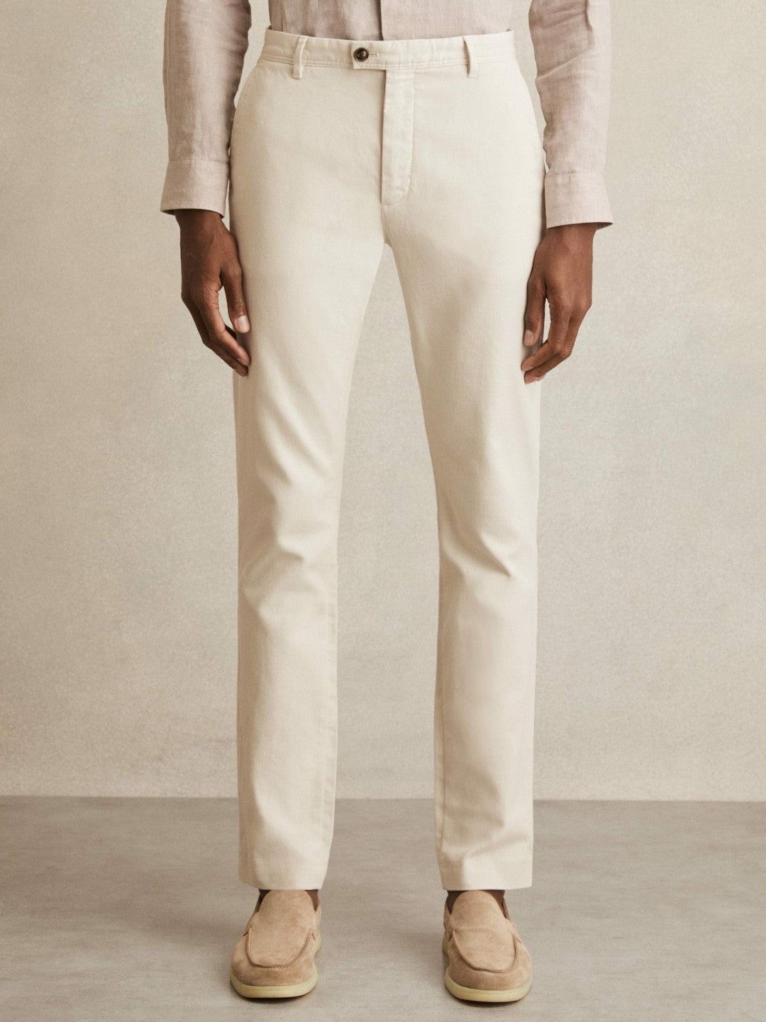 Cotton-Piqué Slim-Fit Chinos in Off White Men | Reiss