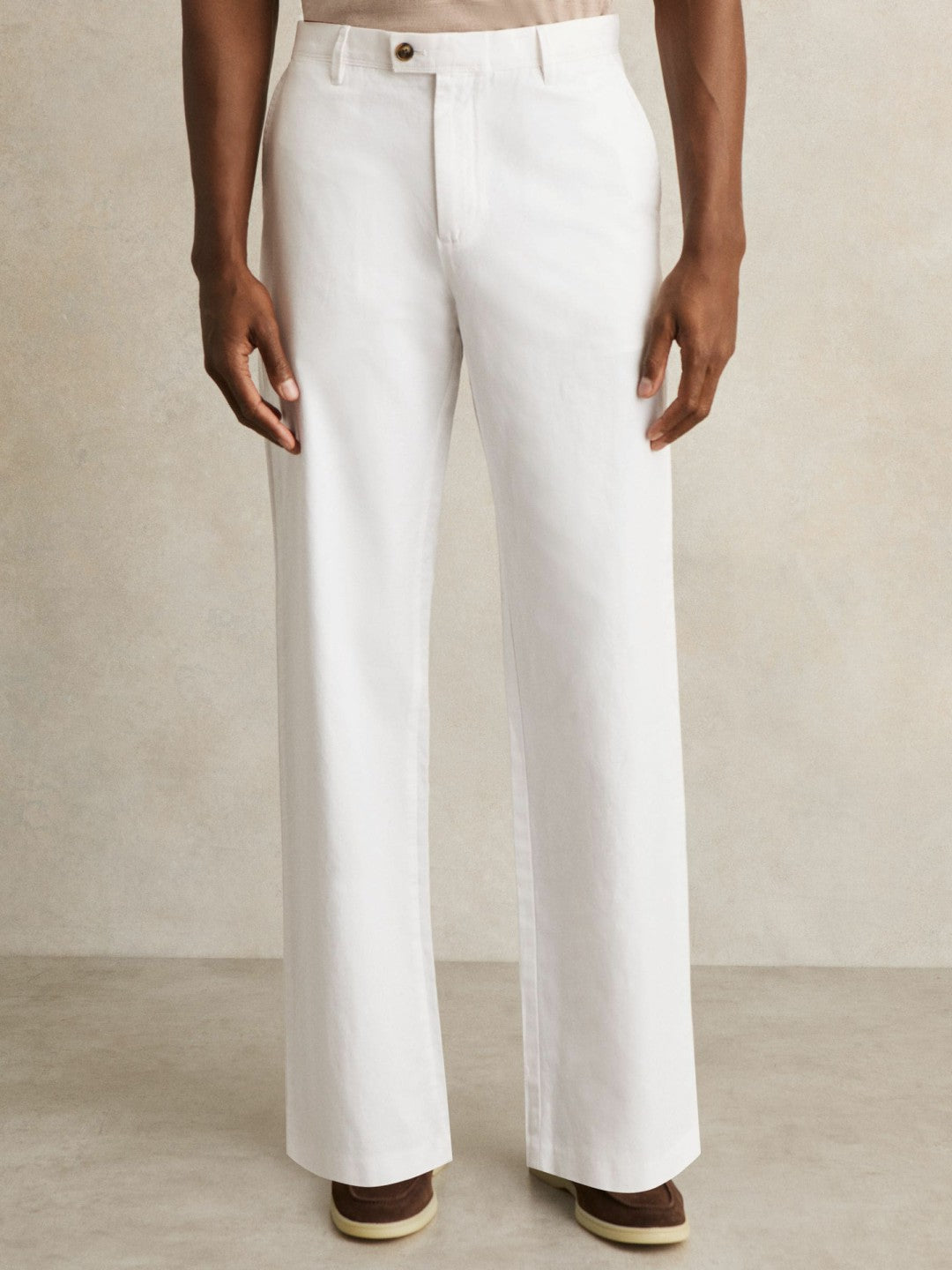 Cotton-Linen Relaxed-Fit Trousers in White Men | Reiss
