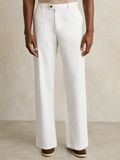 Cotton-Linen Relaxed-Fit Trousers in White Men | Reiss