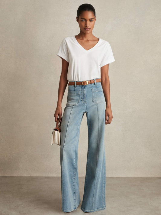 Brushed-Cotton V-Neck T-Shirt in White Women | Reiss