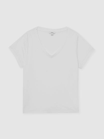 Brushed-Cotton V-Neck T-Shirt in White Women | Reiss