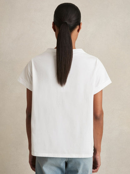 Brushed-Cotton V-Neck T-Shirt in White Women | Reiss