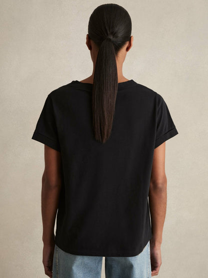 Brushed-Cotton V-Neck T-Shirt in Black Women | Reiss