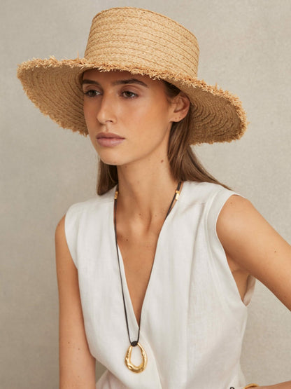 Straw Boater Hat in Natural Women | Reiss