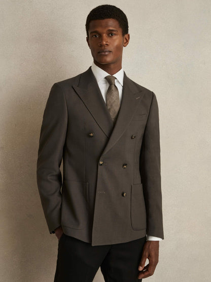 Slim Fit Double Breasted Suit Blazer in Dark Green Men | Reiss