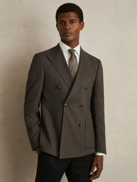 Slim Fit Double Breasted Suit Blazer in Dark Green Men | Reiss